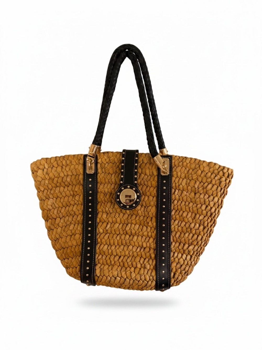 EUC MICHAEL Kors Woven Tote Bag with Black Leather Trim - Picture 3 of 11